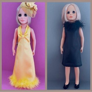 2 Satin Boa Feather Holiday Dresses Fit Ideal Crissy Kerry Tressy Doll
